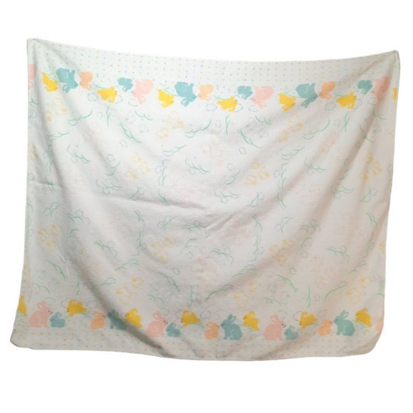 Vintage Riegel Pastel Bunny Flannel Baby Receiving Lovey Blanket 30" X 37" - Picture 2 of 7